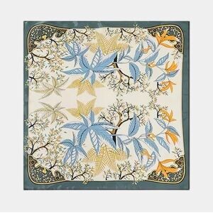 Silk Botanical Floral Leaf Print Square Scarf